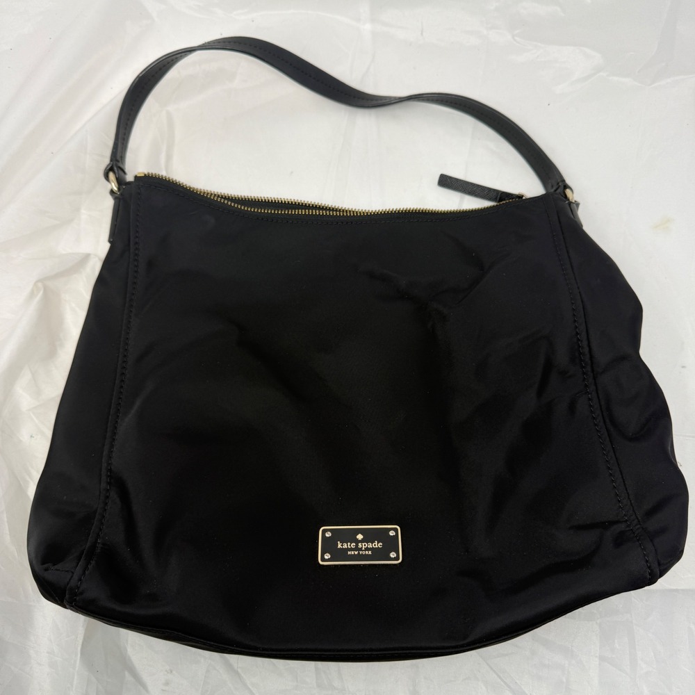 Kate Spade New York Black Nylon Shoulder Bag Gold Hardware Hobo Purse